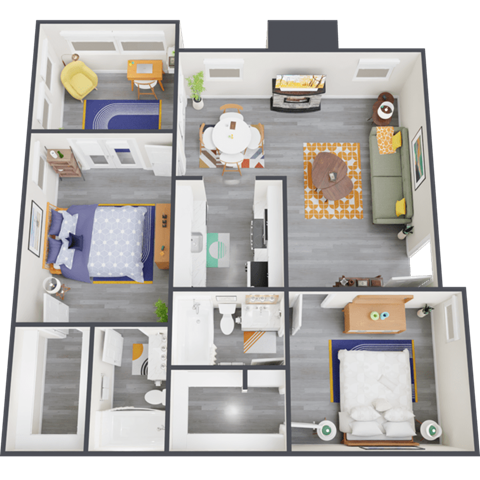 Floor plan for 2 beds, 2 baths, 948 sqft
